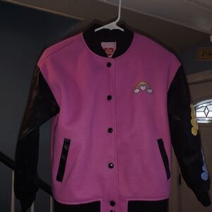 Forever 21 Care Bears Pink and Black Kids Letterman Jacket Size 11/12